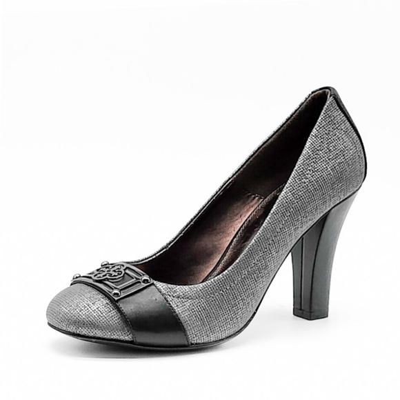 New Isola Ricci II Celtic Knot Leather Stiletto Pumps Silver Black High Heels 8 - Picture 2 of 4